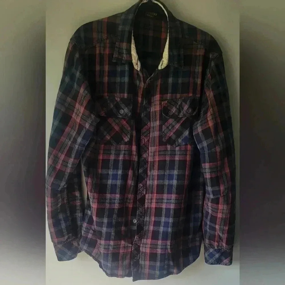 Buckle Exclusive Outpost Makers button-down men's LG maroon blue black gray - Picture 4 of 11